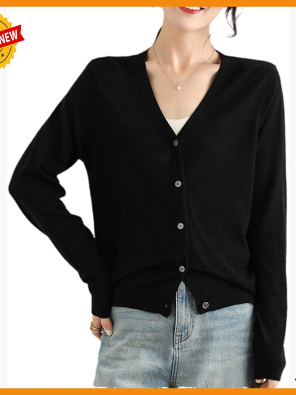Merino Wool V-Neck Cardigan Lightweight Button Down Long Sleeve Sweater